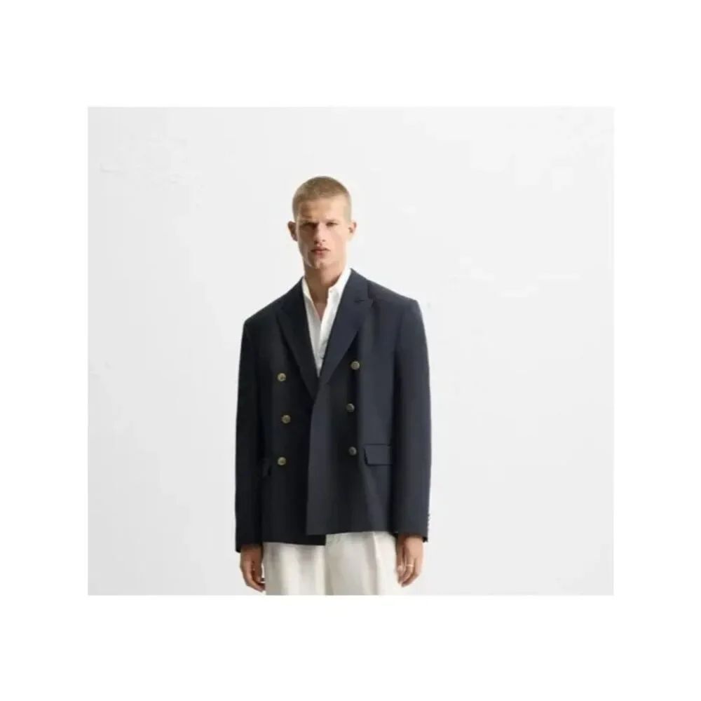 Zara Mens Blazer Suit EU 54 US 44 Navy Blue Double Breasted Jacket 1564/305 NWOT